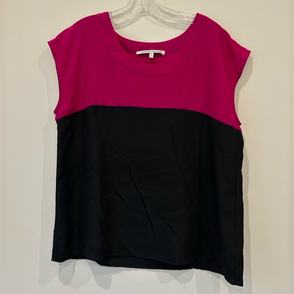 Collective Concepts - Magenta & Black Color-Block Blouse (Large)